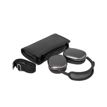 Leather Case with Adjustable Fabric Strap for AirPods Max (Black)-4